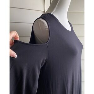 Style & co Womens L Black Cold Shoulder Loose Shift Midi Dress Minimalist Strech